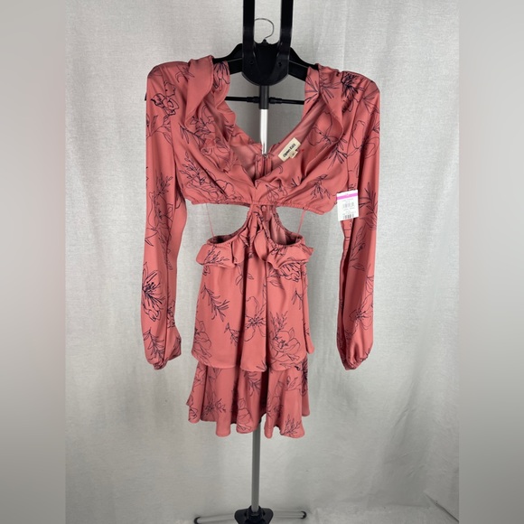 OPEN EDIT pink floral Cutout Long Sleeve Minidress size Large NWT - Picture 6 of 14